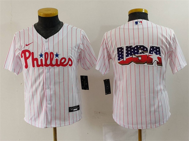 Youth Philadelphia Phillies Team Big Logo White Cool Base Stitched Baseball Jersey